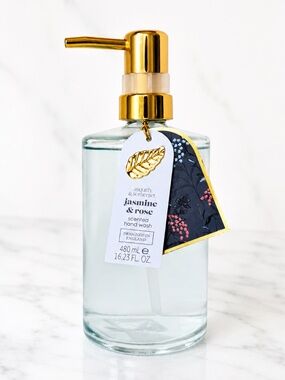 Asquith & Somerset Jasmine & Rose Hand Wash Soap Gold Pump Glass Bottle NWT